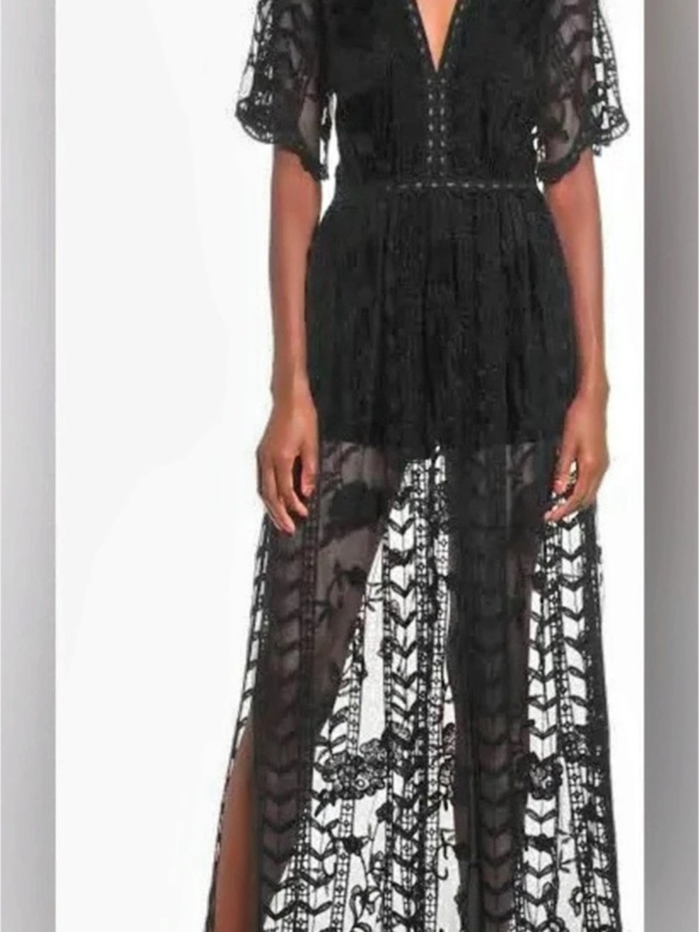 Socialite Lace Overlay Maxi Romper Black Floral Size Small